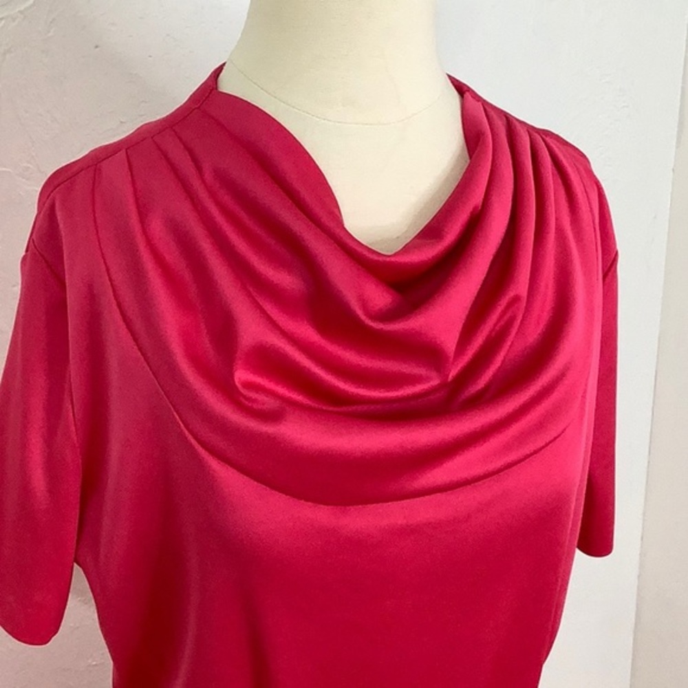 VTG cowl neckline Fuchsia midi belted Union label dress size Medium EUC